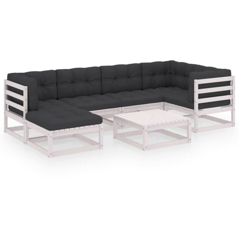 

vidaXL Muebles de jardín 7 piezas con cojines de madera de pino maciza - Blanco