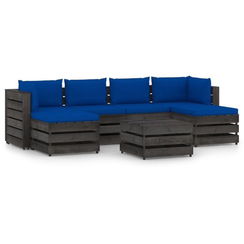 

Muebles de jardín 7 piezas con cojines madera impregnada gris - Azul - Vidaxl