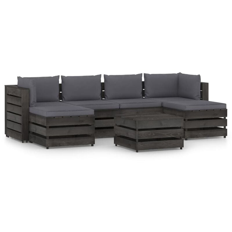 

Muebles de jardín 7 piezas con cojines madera impregnada gris - Antracita - Vidaxl