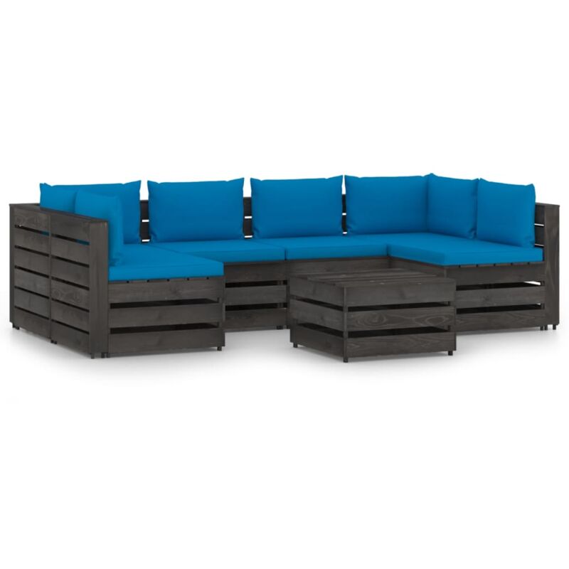 

Muebles de jardín 7 piezas con cojines madera impregnada gris - Azul - Vidaxl