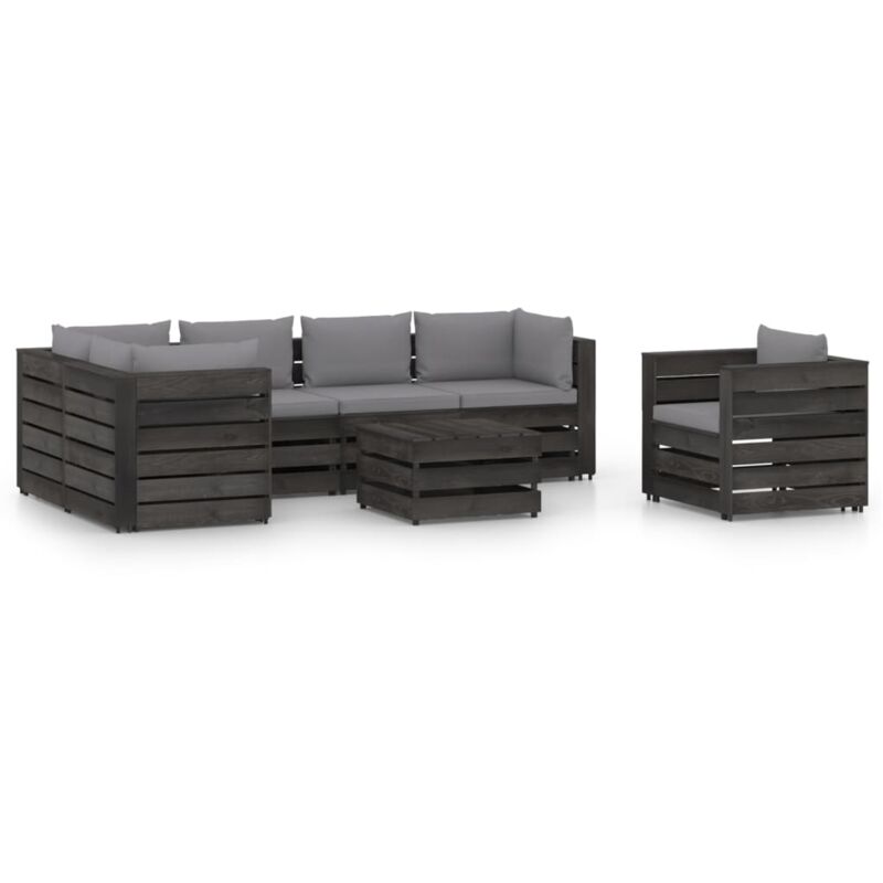 

Muebles de jardín 7 piezas con cojines madera impregnada gris - Gris - Vidaxl