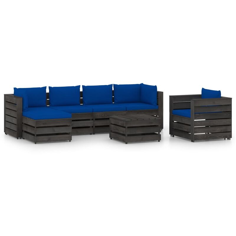 

vidaXL Muebles de jardín 7 piezas con cojines madera impregnada gris - Azul