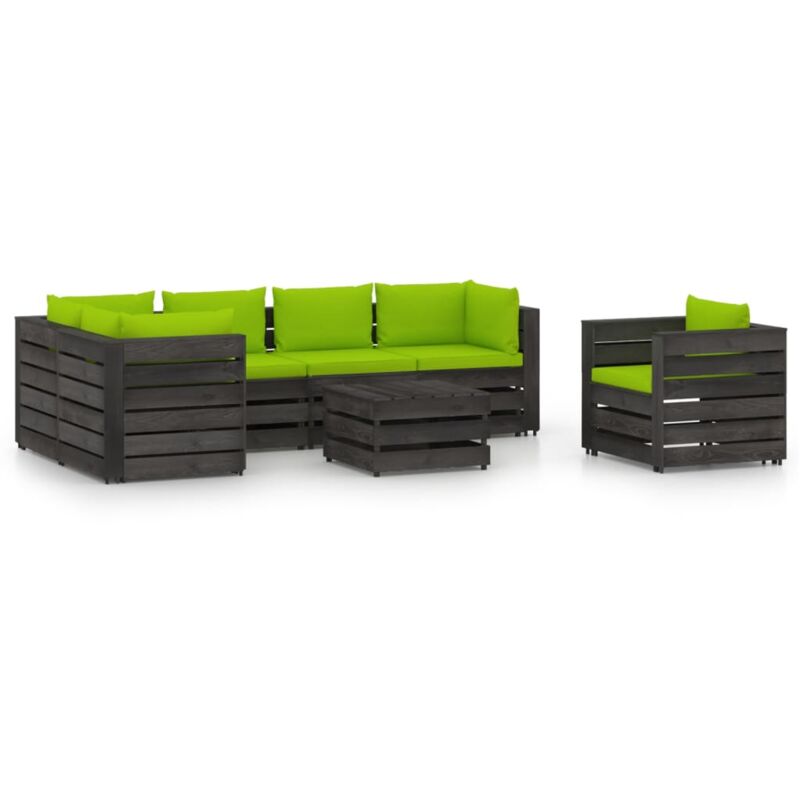 

Muebles de jardín 7 piezas con cojines madera impregnada gris - Verde - Vidaxl