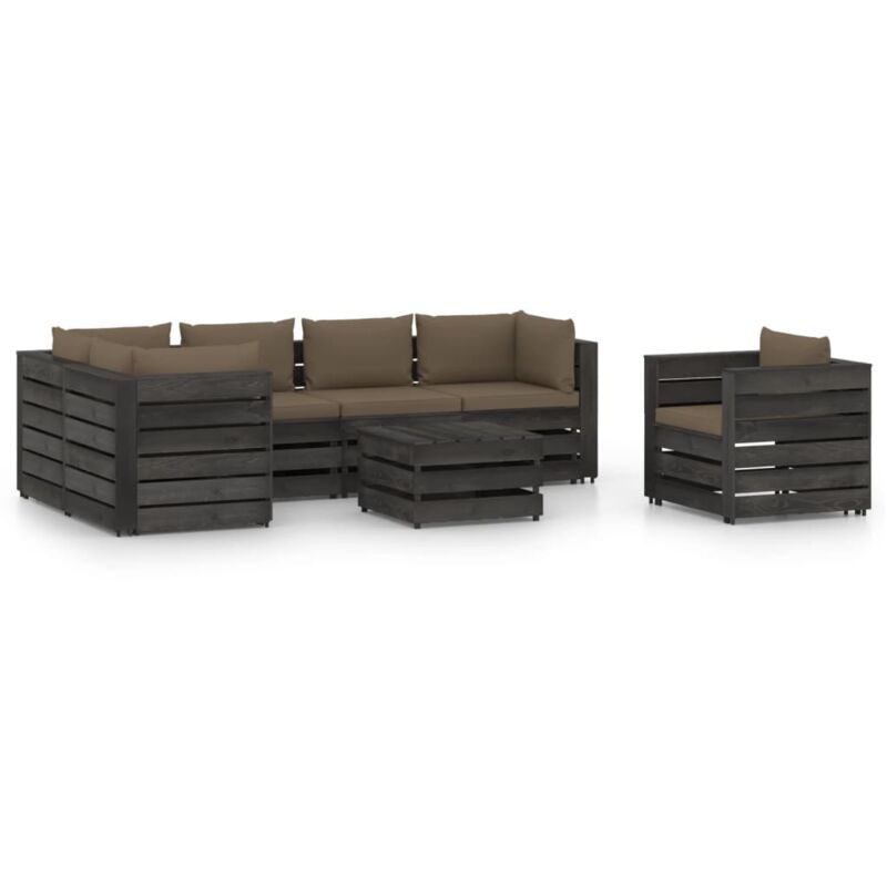 

Muebles de jardín 7 piezas con cojines madera impregnada gris - Marrón - Vidaxl