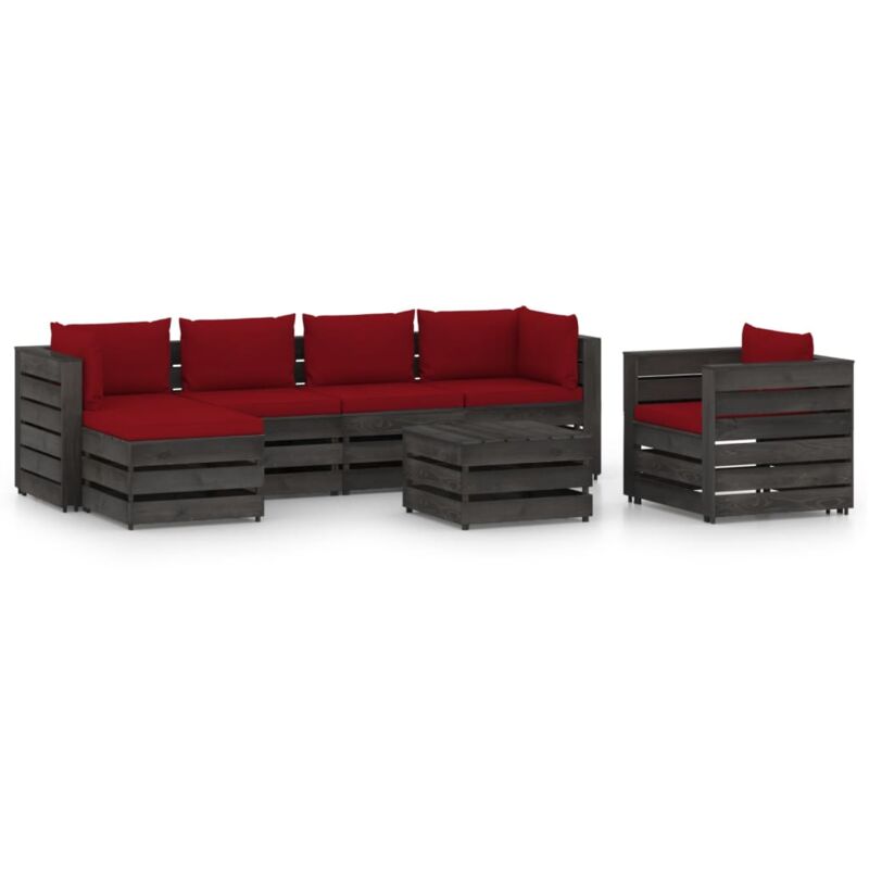 

Muebles de jardín 7 piezas con cojines madera impregnada gris - Rojo - Vidaxl