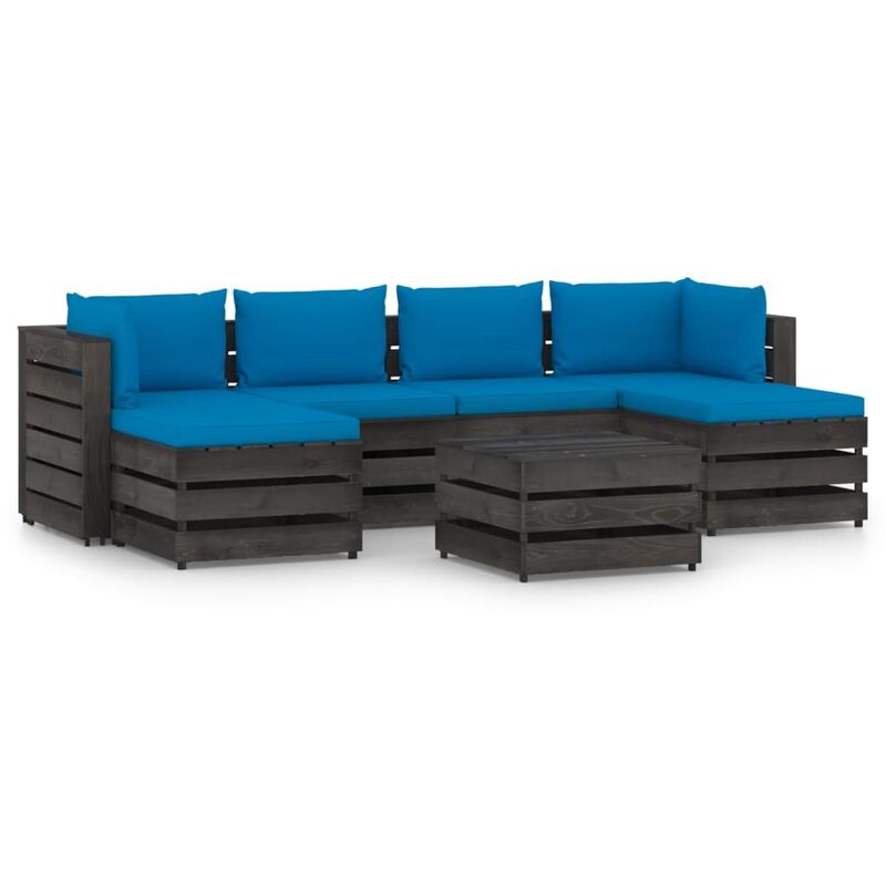 

Muebles de jardín 7 piezas con cojines madera impregnada gris - Azul - Vidaxl
