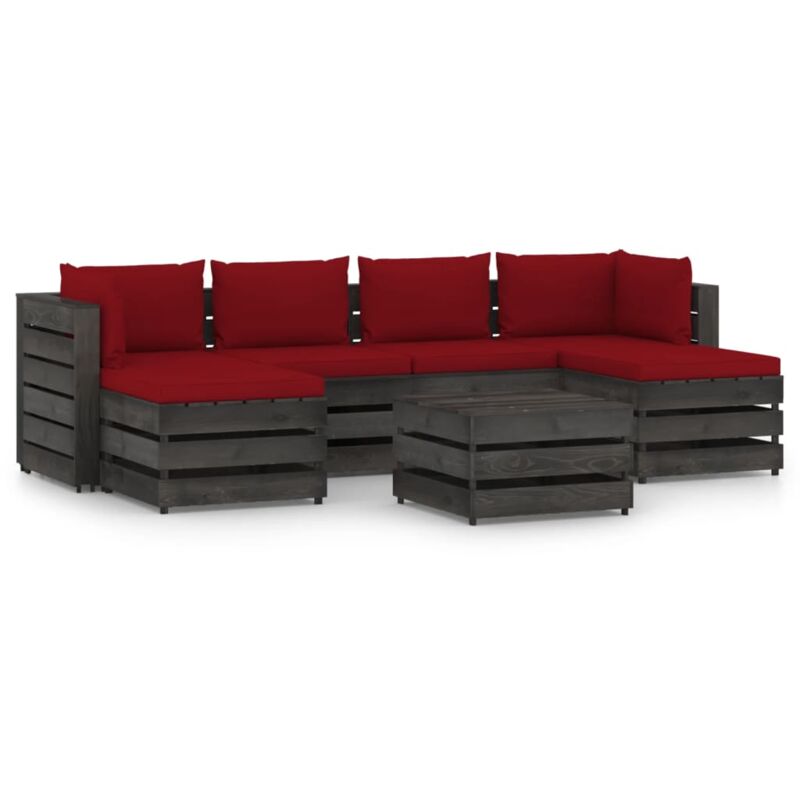 

Muebles de jardín 7 piezas con cojines madera impregnada gris - Rojo - Vidaxl