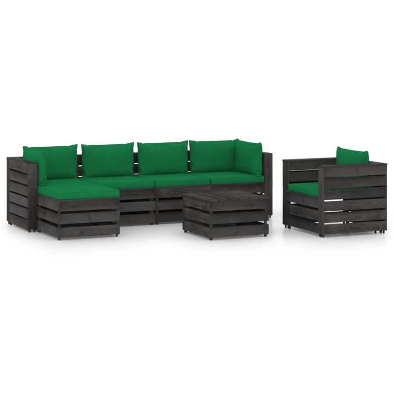

Muebles de jardín 7 piezas con cojines madera impregnada gris - Verde - Vidaxl