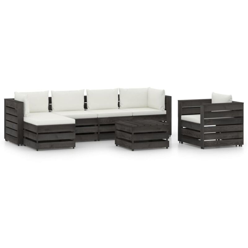 

Muebles de jardín 7 piezas con cojines madera impregnada gris - Crema - Vidaxl