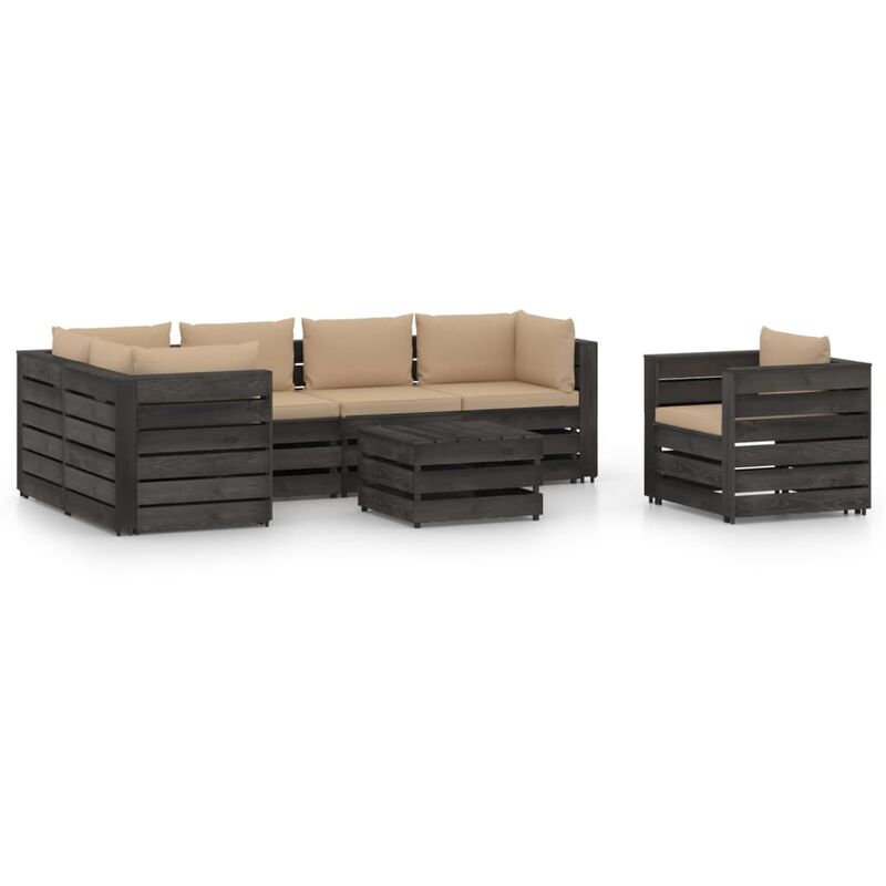 

Muebles de jardín 7 piezas con cojines madera impregnada gris - Amarillo - Vidaxl