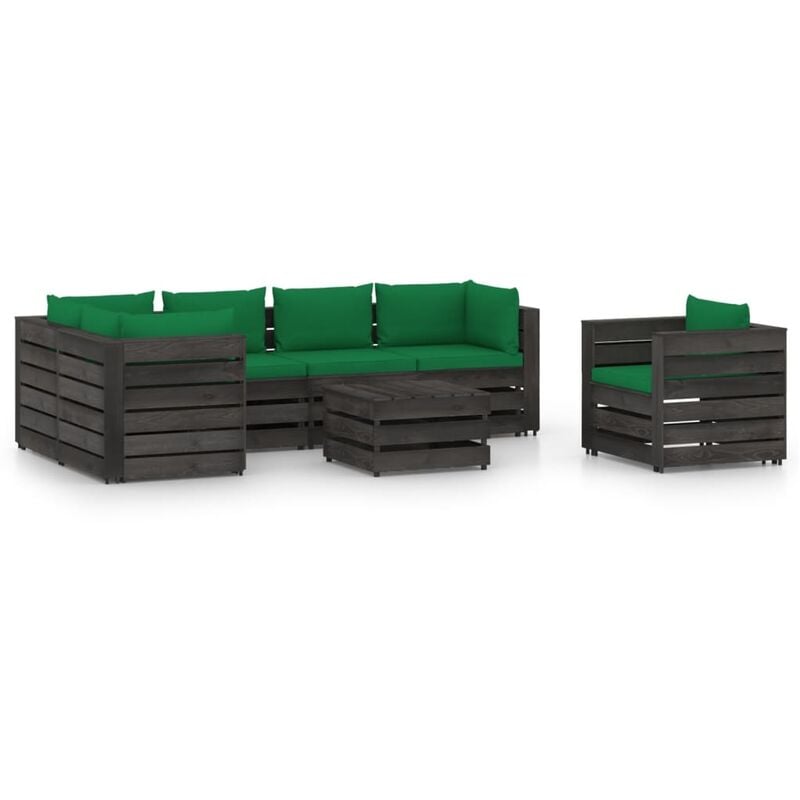 

Muebles de jardín 7 piezas con cojines madera impregnada gris - Verde - Vidaxl