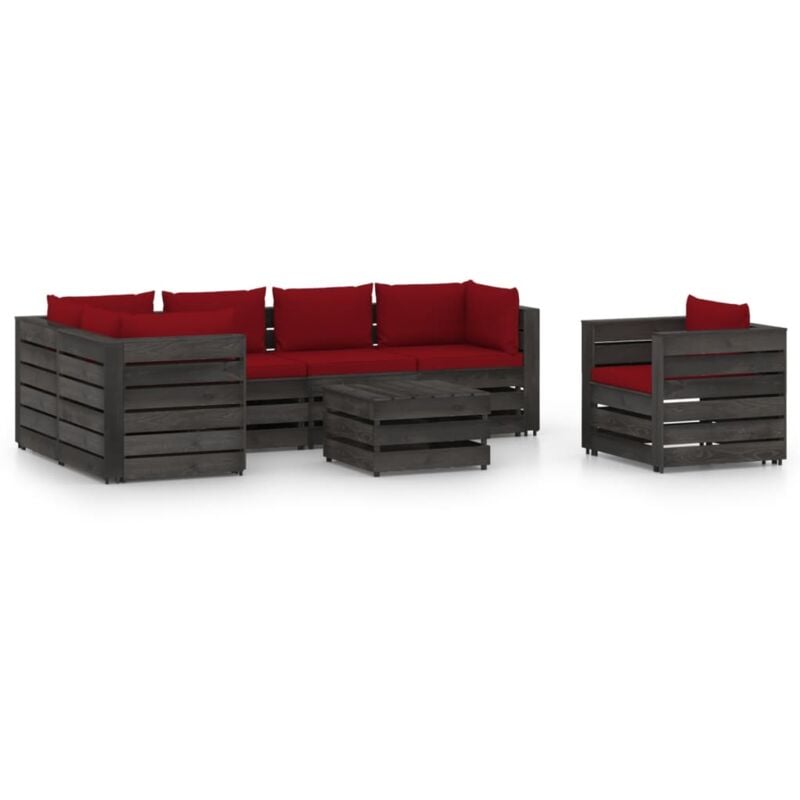 

Muebles de jardín 7 piezas con cojines madera impregnada gris - Rojo - Vidaxl