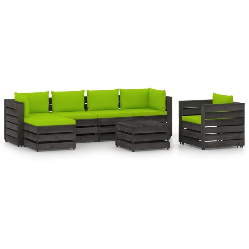 

vidaXL Muebles de jardín 7 piezas con cojines madera impregnada gris - Verde