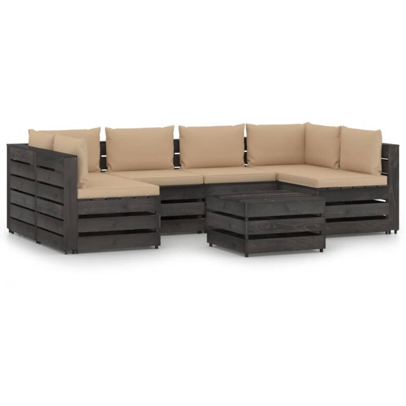 

Muebles de jardín 7 piezas con cojines madera impregnada gris - Amarillo - Vidaxl