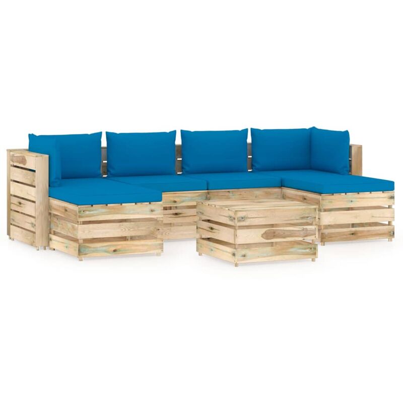 

Muebles de jardín 7 piezas con cojines madera impregnada verde - Azul - Vidaxl
