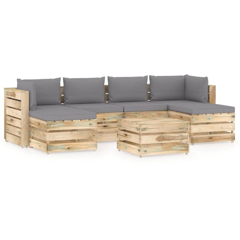 

Muebles de jardín 7 piezas con cojines madera impregnada verde - Gris - Vidaxl