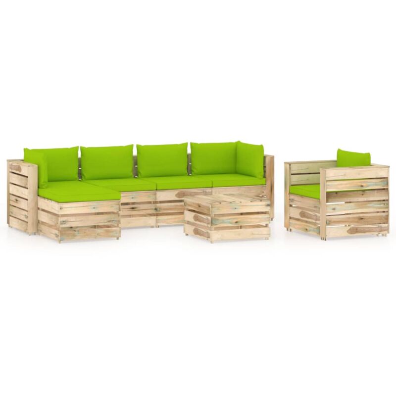 

Muebles de jardín 7 piezas con cojines madera impregnada verde - Verde - Vidaxl