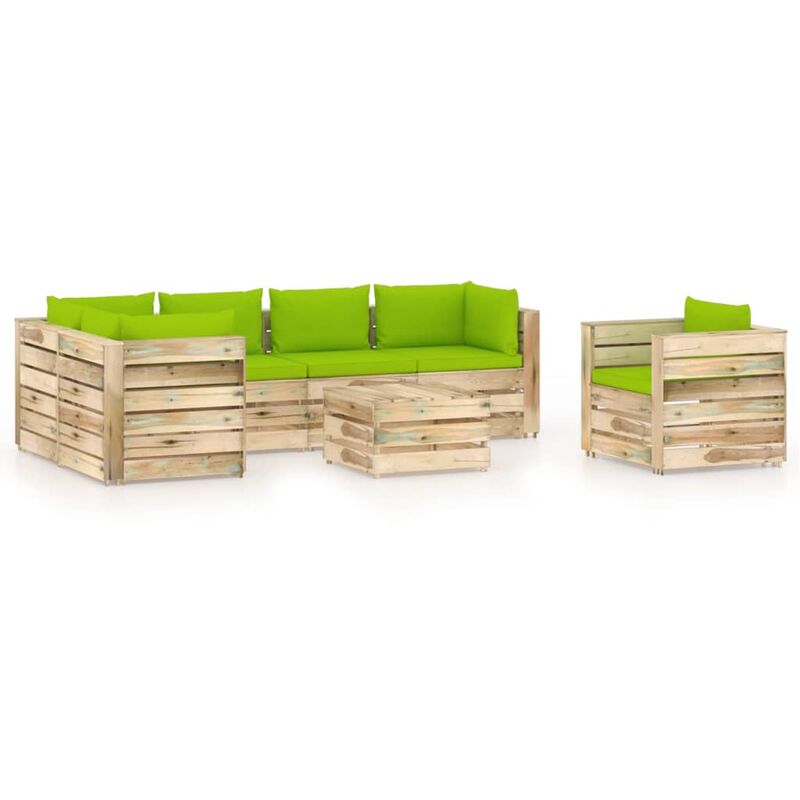 

Muebles de jardín 7 piezas con cojines madera impregnada verde - Verde - Vidaxl