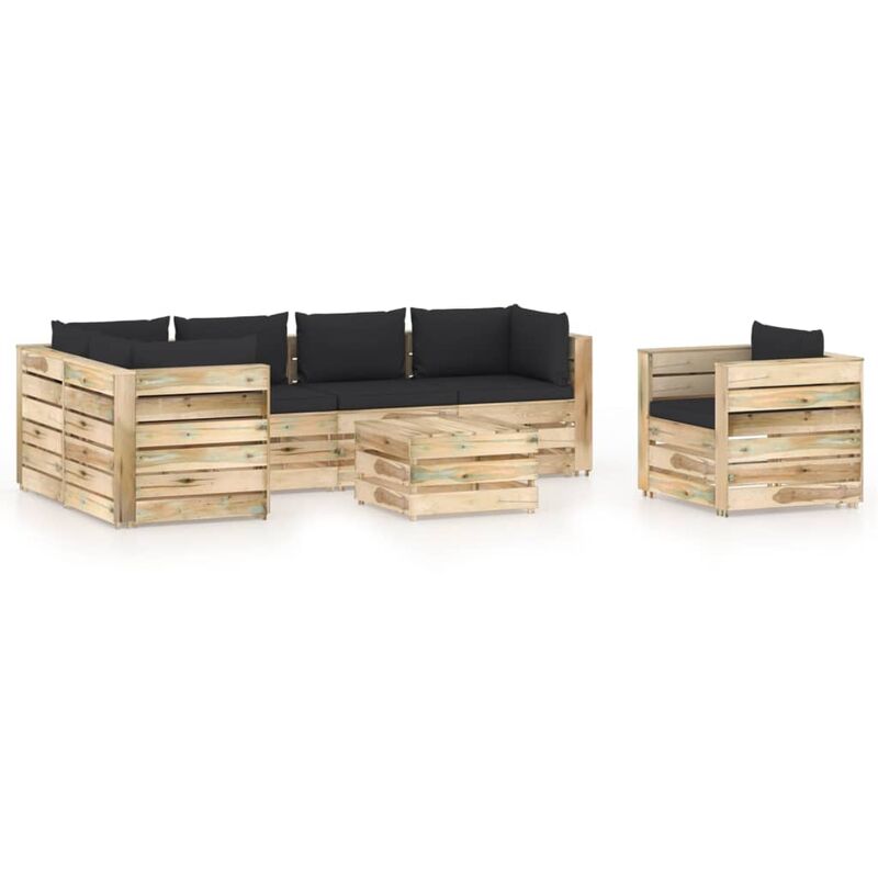 

Muebles de jardín 7 piezas con cojines madera impregnada verde - Negro - Vidaxl