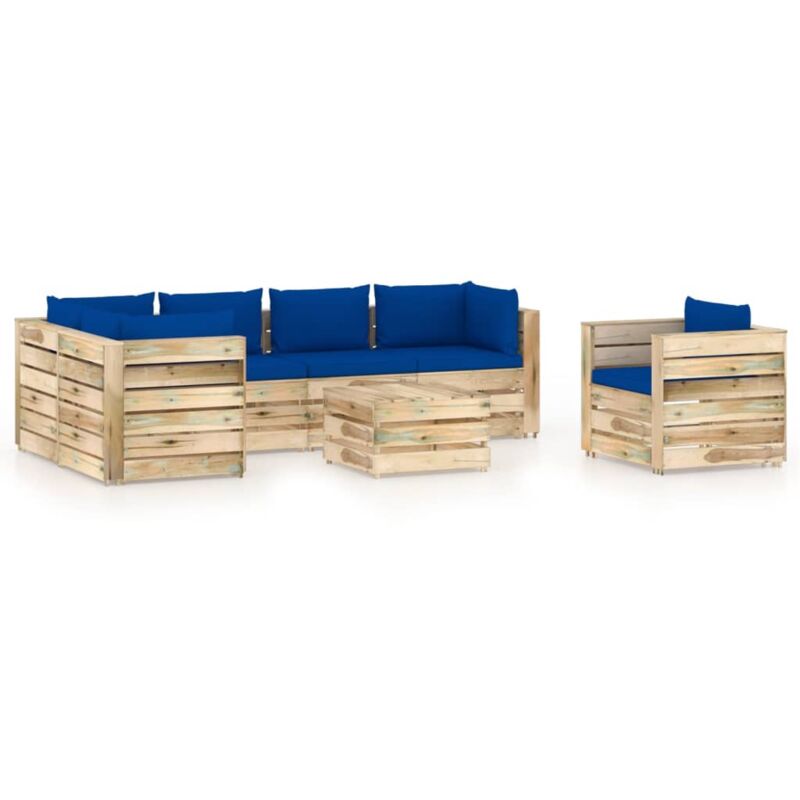 

Muebles de jardín 7 piezas con cojines madera impregnada verde - Azul - Vidaxl