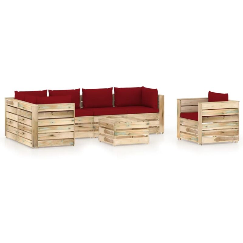 

Muebles de jardín 7 piezas con cojines madera impregnada verde - Rojo - Vidaxl