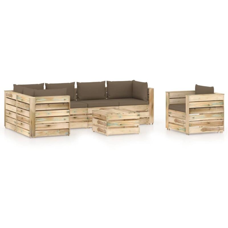 

Muebles de jardín 7 piezas con cojines madera impregnada verde - Marrón - Vidaxl