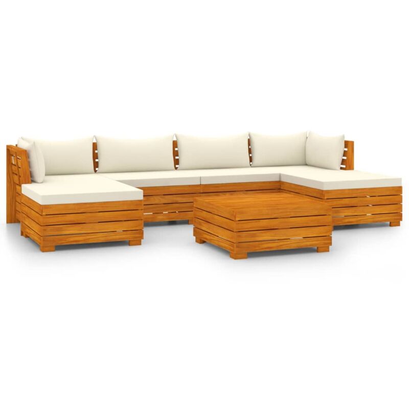 

Muebles de jardín 7 piezas con cojines madera maciza de acacia - Marrón - Vidaxl