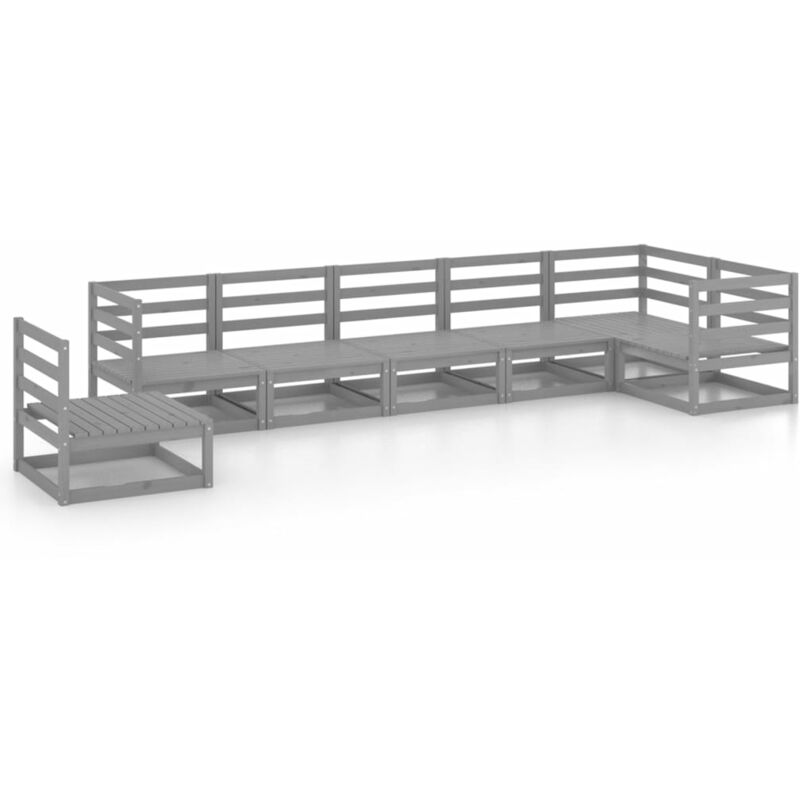 

vidaXL Muebles de jardín 7 piezas gris madera de pino maciza - Gris