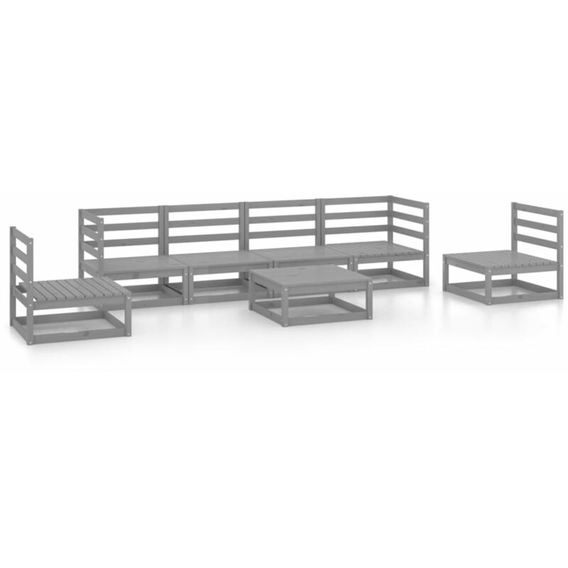 

vidaXL Muebles de jardín 7 piezas gris madera de pino maciza - Gris