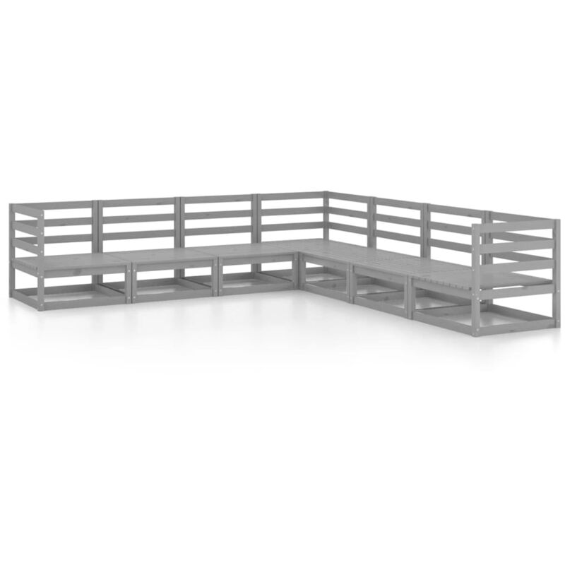 

vidaXL Muebles de jardín 7 piezas gris madera de pino maciza - Gris