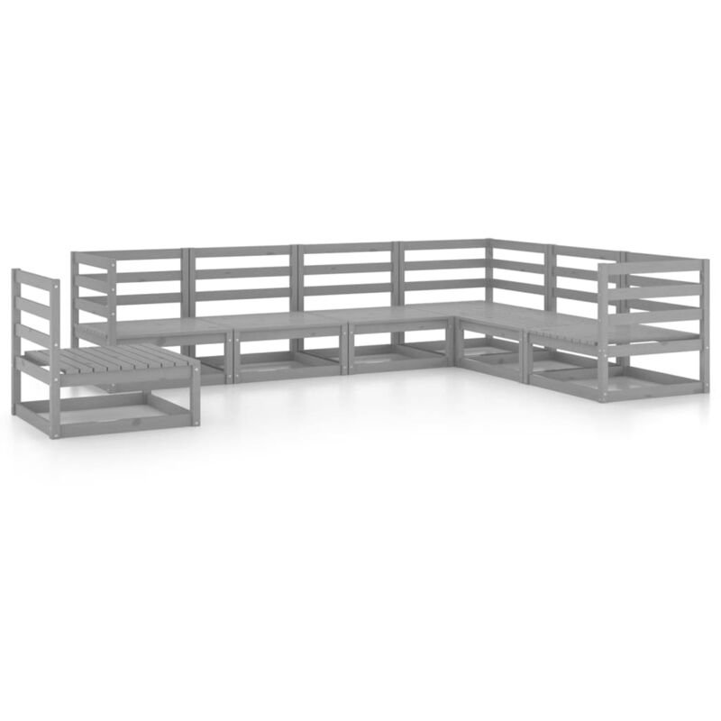 

vidaXL Muebles de jardín 7 piezas gris madera de pino maciza - Gris