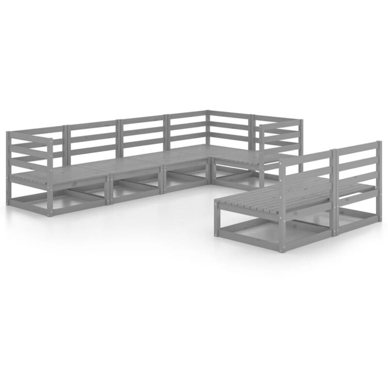 

vidaXL Muebles de jardín 7 piezas gris madera de pino maciza - Gris