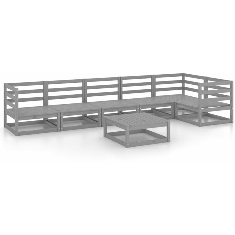 

vidaXL Muebles de jardín 7 piezas gris madera de pino maciza - Gris