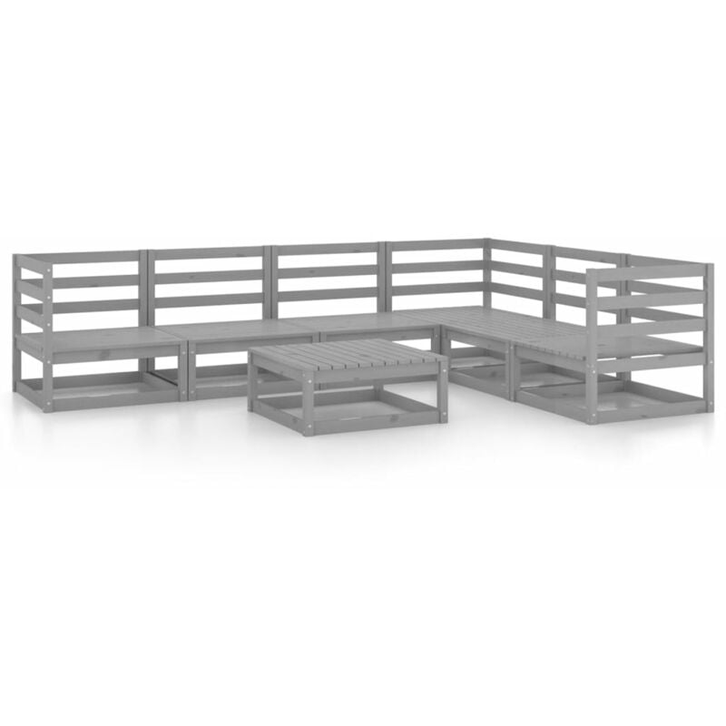 

Vidaxl - Muebles de jardín 7 piezas gris madera de pino maciza - Gris