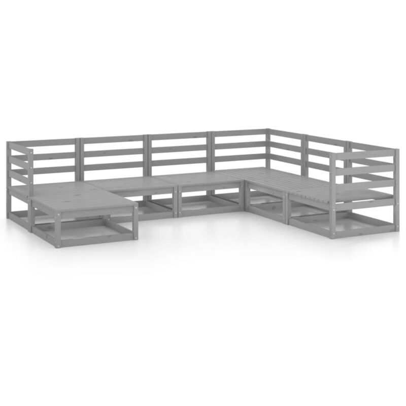 

Vidaxl - Muebles de jardín 7 piezas gris madera de pino maciza - Gris