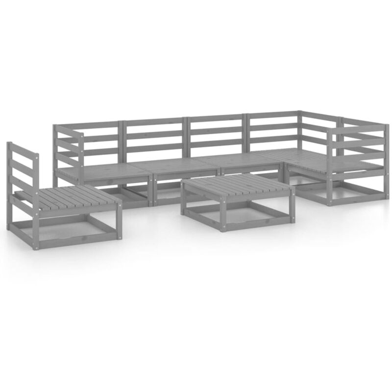 

Vidaxl - Muebles de jardín 7 piezas gris madera de pino maciza - Gris