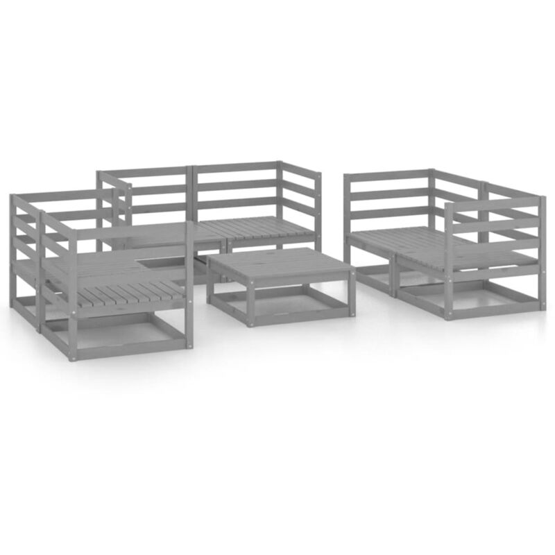 

vidaXL Muebles de jardín 7 piezas gris madera maciza de pino - Gris