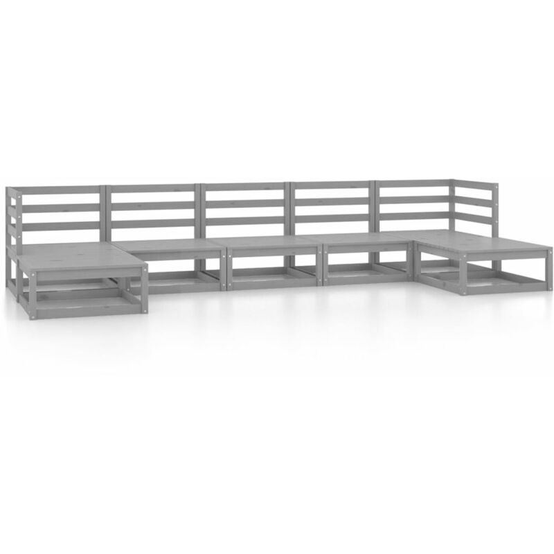 

vidaXL Muebles de jardín 7 piezas madera de pino maciza - Gris