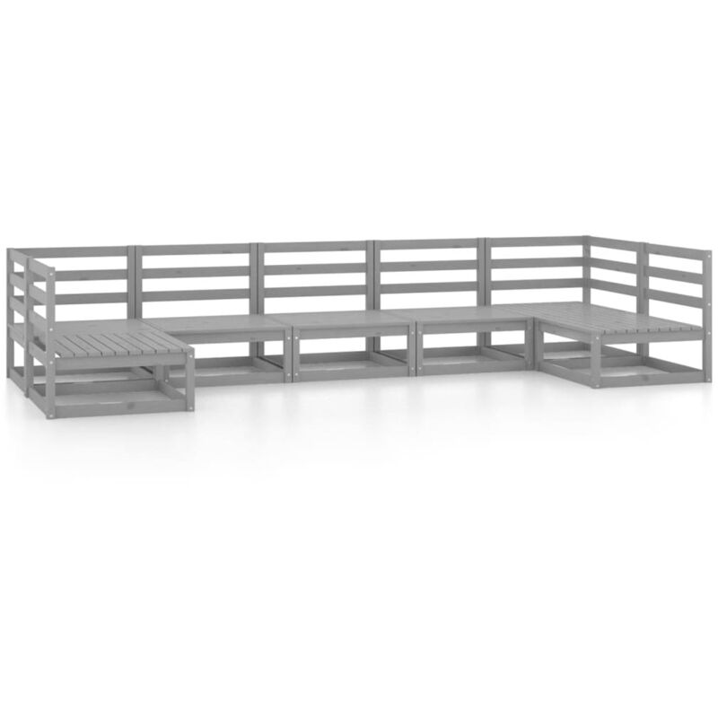 

vidaXL Muebles de jardín 7 piezas madera maciza de pino - Gris