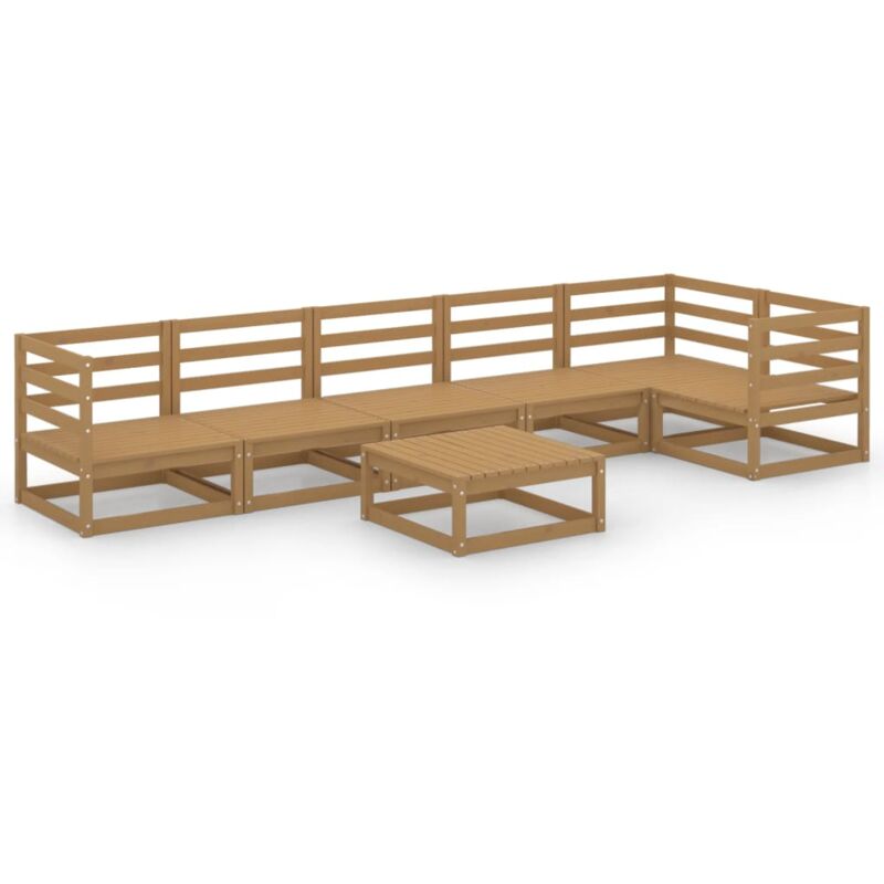 

vidaXL Muebles de jardín 7 piezas marrón miel madera maciza de pino - Marrón