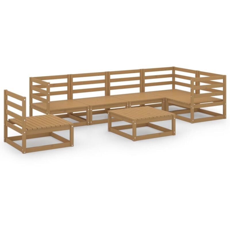 

Muebles de jardín 7 piezas marrón miel madera maciza de pino - Marrón - Vidaxl