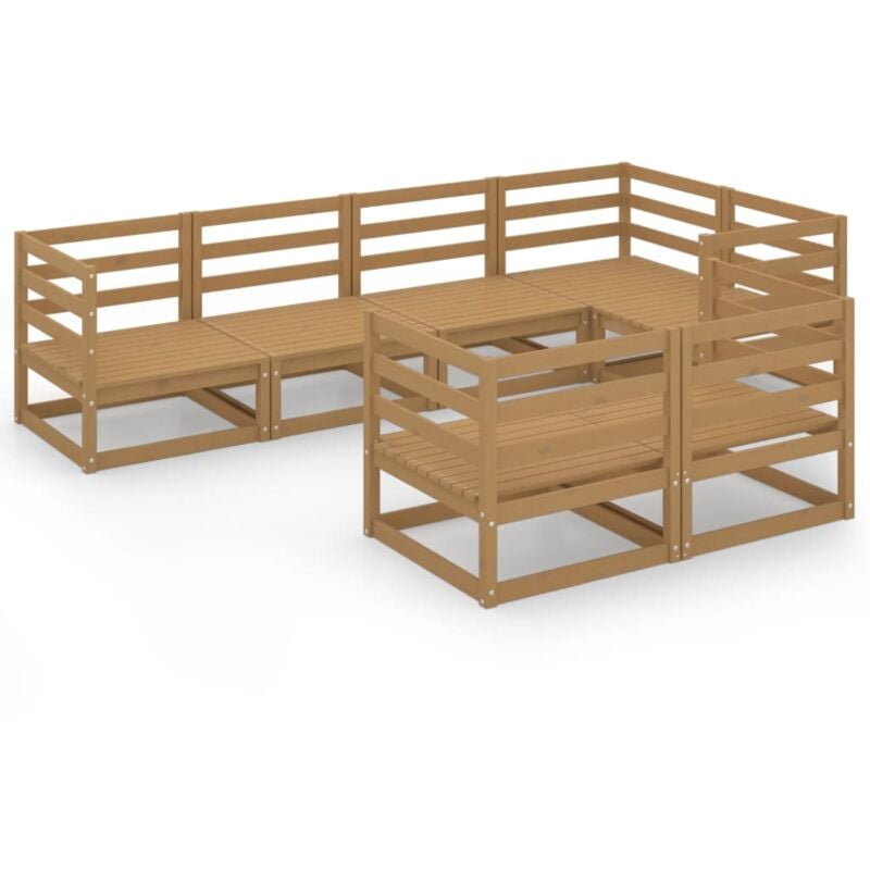 

Muebles de jardín 7 piezas marrón miel madera maciza de pino - Marrón - Vidaxl