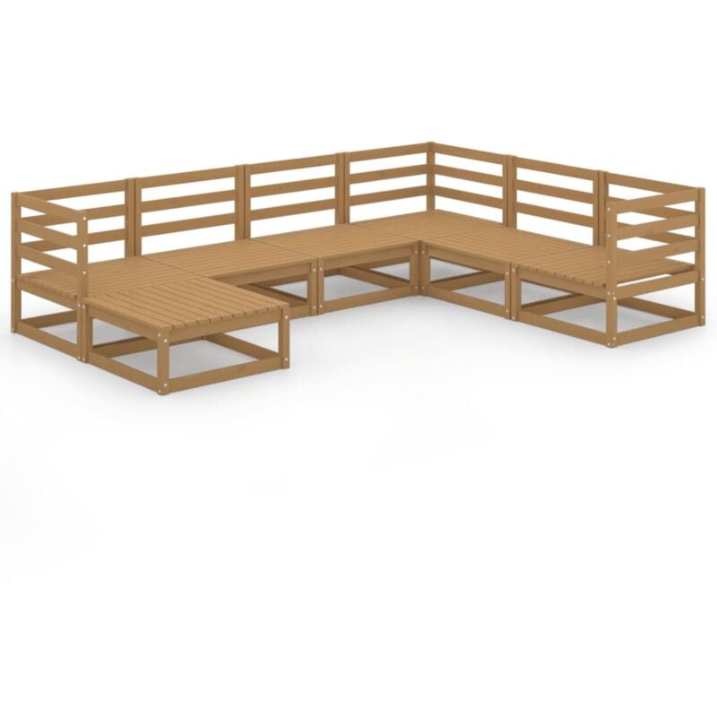 

Muebles de jardín 7 piezas marrón miel madera maciza de pino - Marrón - Vidaxl