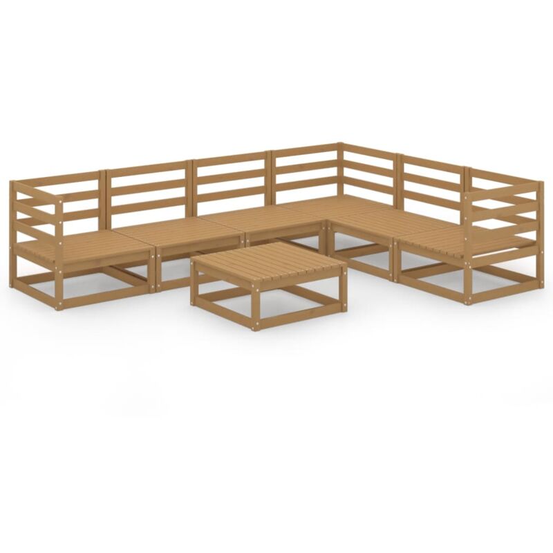 

vidaXL Muebles de jardín 7 piezas marrón miel madera maciza de pino - Marrón