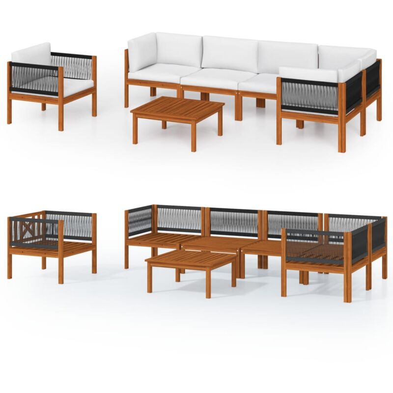 

Muebles de jardín 7 pzas cojines crema madera maciza de acacia - Marrón - Vidaxl