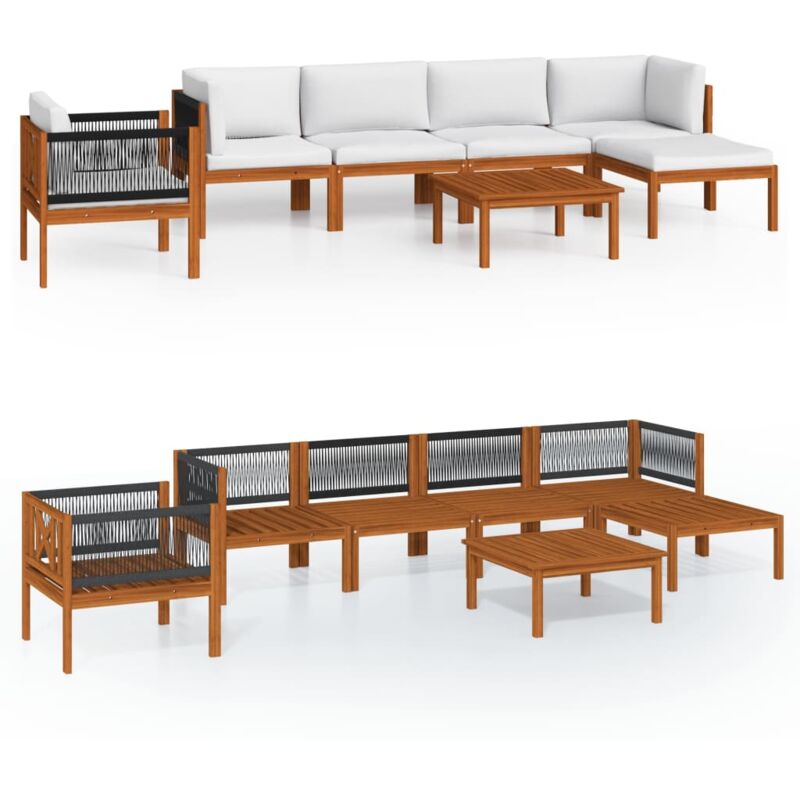 

Muebles de jardín 7 pzas cojines crema madera maciza de acacia - Marrón - Vidaxl
