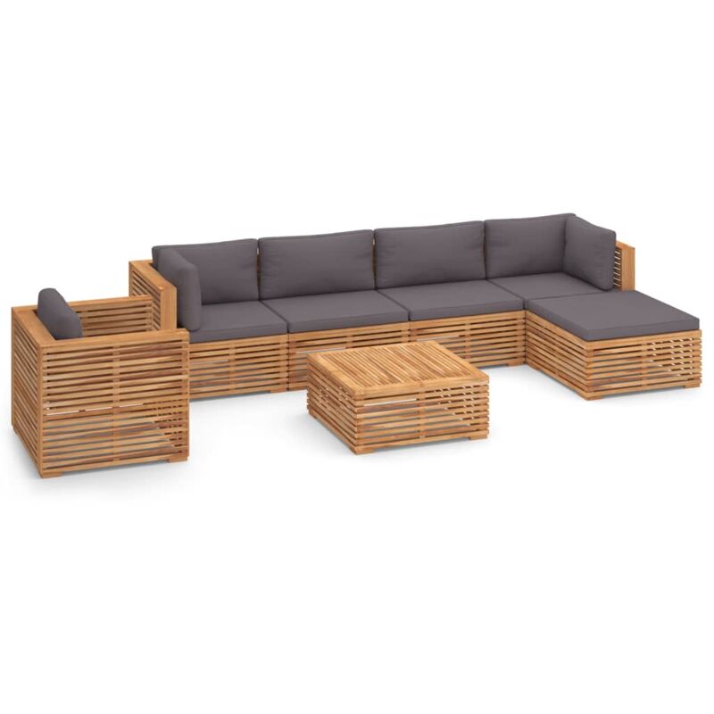 

Muebles de jardín 7 pzas cojines gris oscuro madera maciza teca - Marrón - Vidaxl