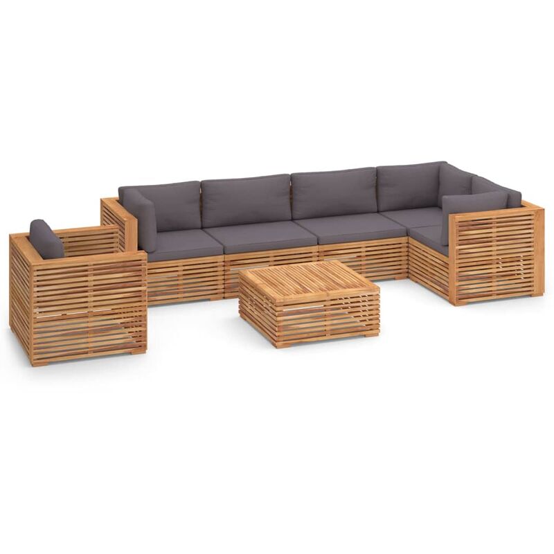 

Muebles de jardín 7 pzas cojines gris oscuro madera maciza teca - Marrón - Vidaxl