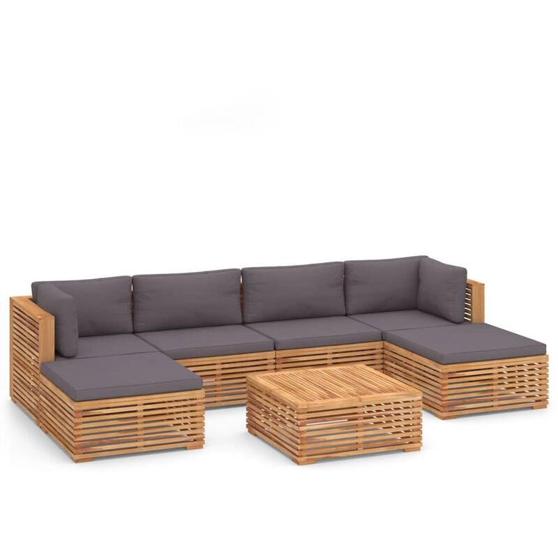 

Muebles de jardín 7 pzas cojines gris oscuro madera maciza teca - Marrón - Vidaxl