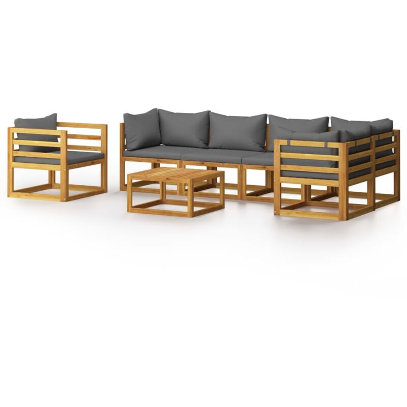 

Muebles de jardín 7 pzas cojines madera maciza de acacia - Gris - Vidaxl